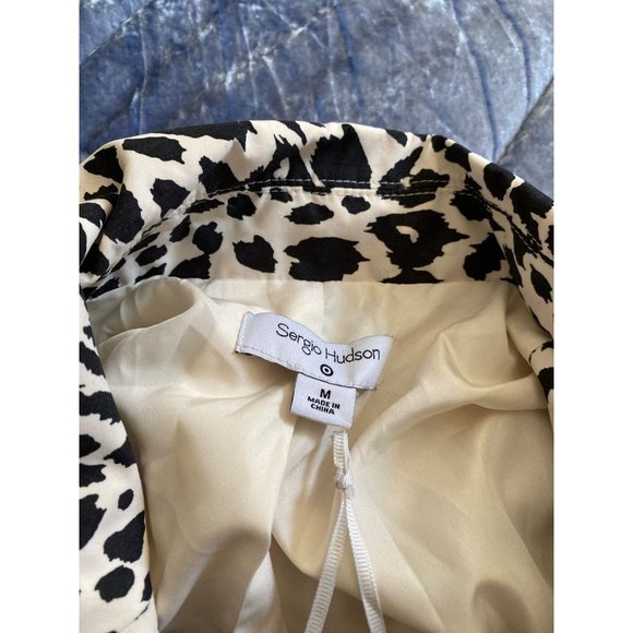 Women's Animal Print Strong Shoulder Trench Coat Sergio Hudson Black M Medium - Picture 6 of 8